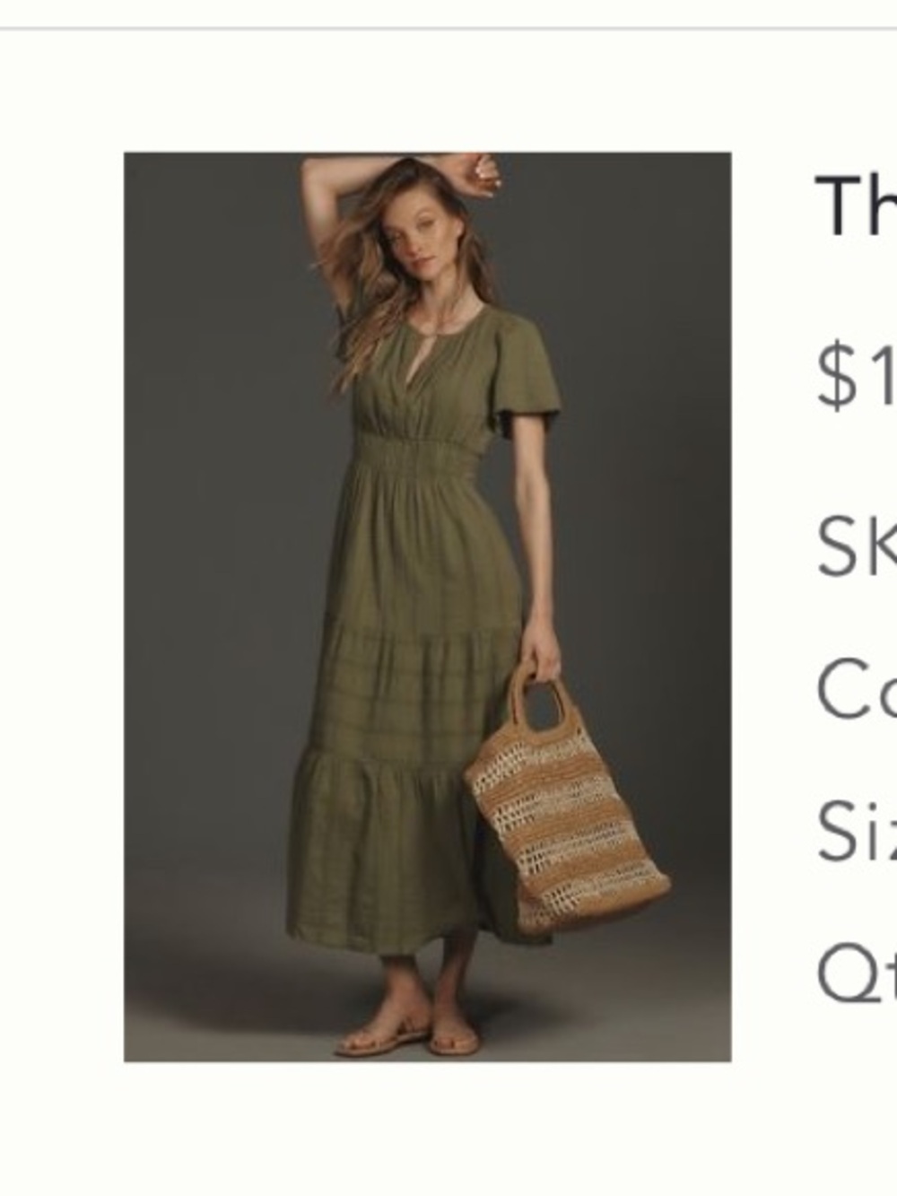 Anthropologie Olive Green Maxi Dress